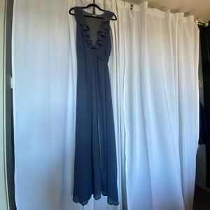 Tobi - Treasure Me Ruffle Maxi Dress / Slate Blue / XL / Wrap Dress